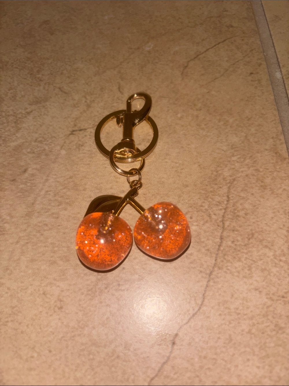 Cherry Keychain Charm in Sparkling Amber - Picture 2 of 3
